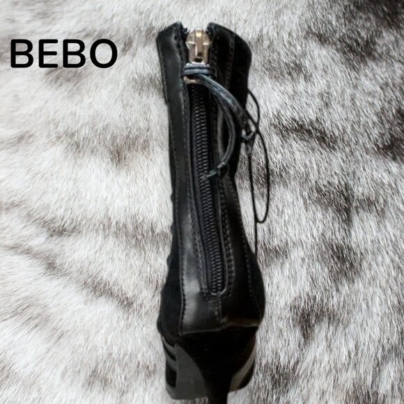 BEBO Goth Vixen Studded Lace Up Black Crushed Velevet Bootie Heels - Picture 8 of 12